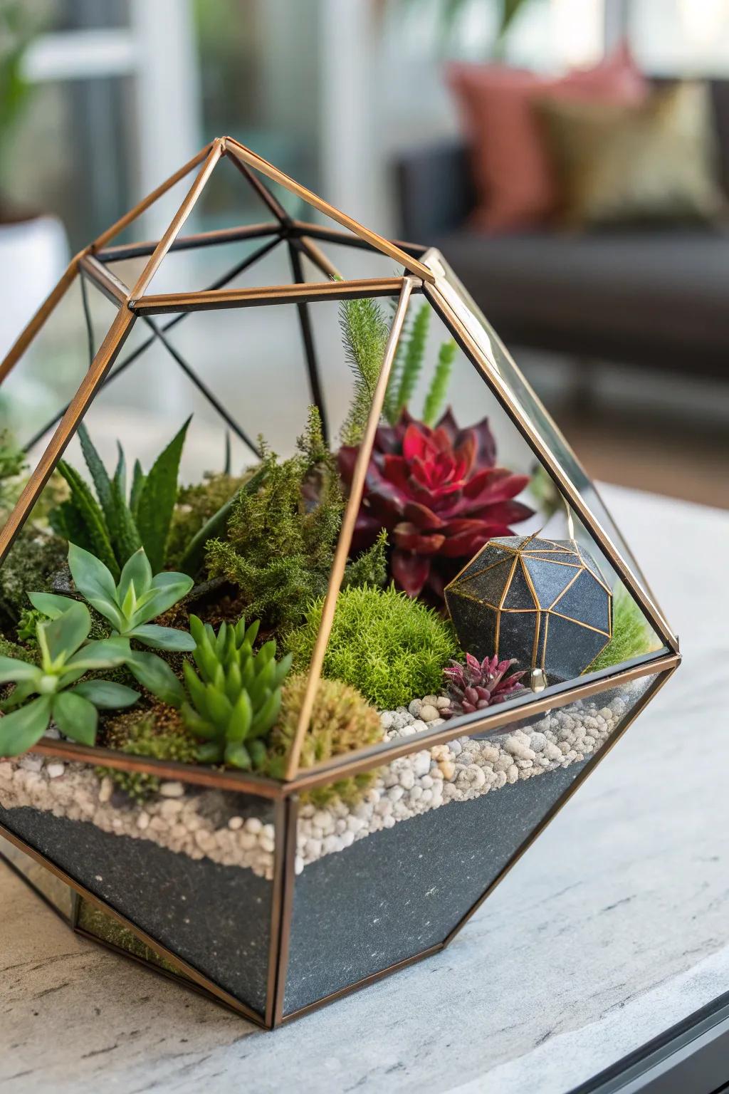 A stylish, modern nature display with modern design elements.