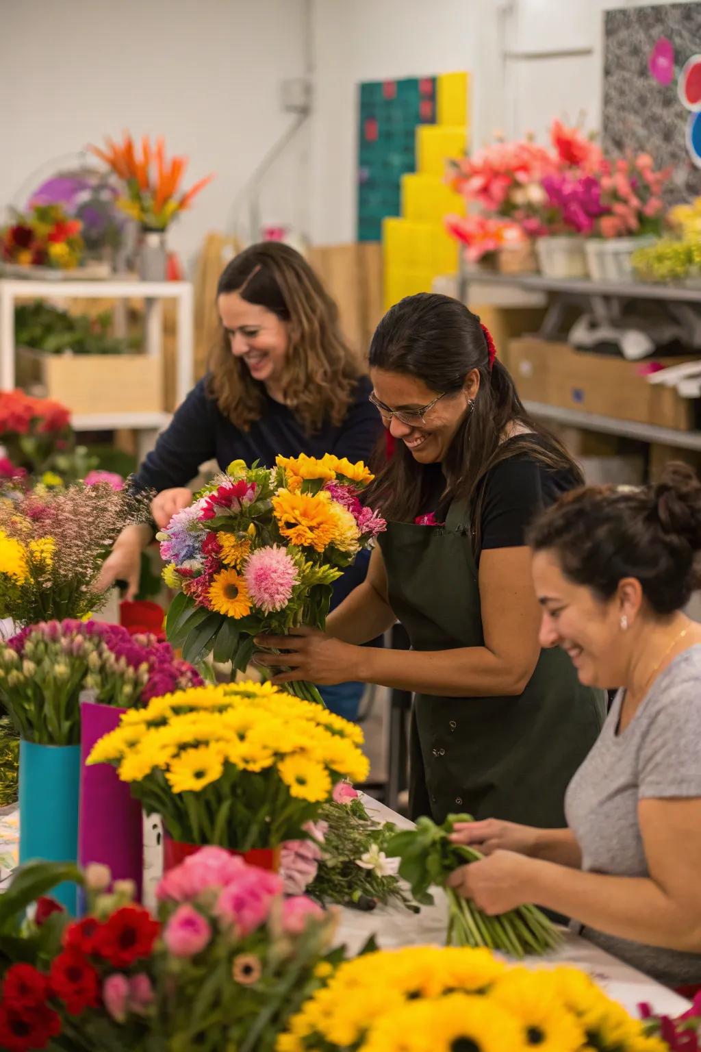 Craft delightful bouquets during a fun blossom creation session.