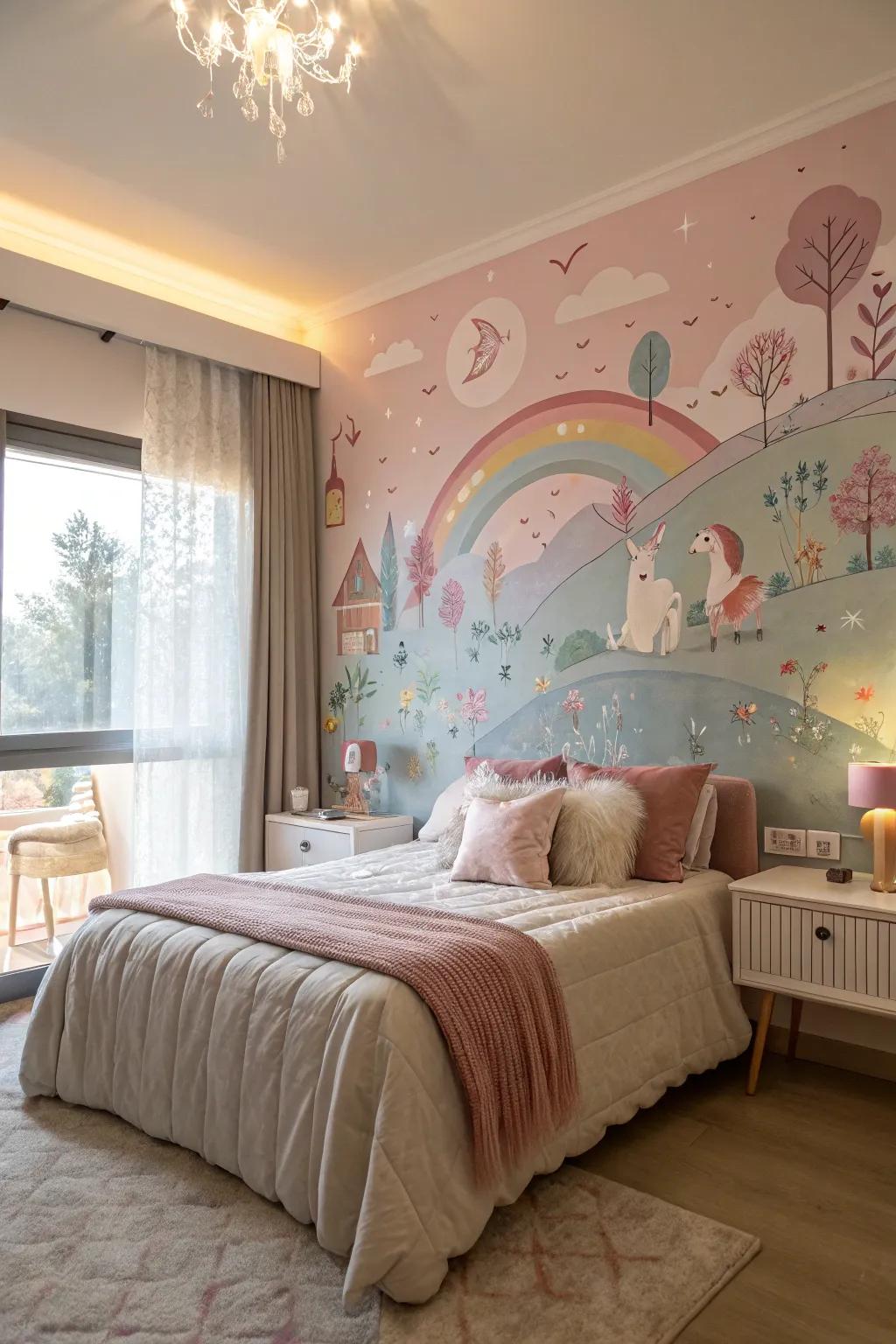 A dreamy wall art fashions a striking focal point and sparks imagination.