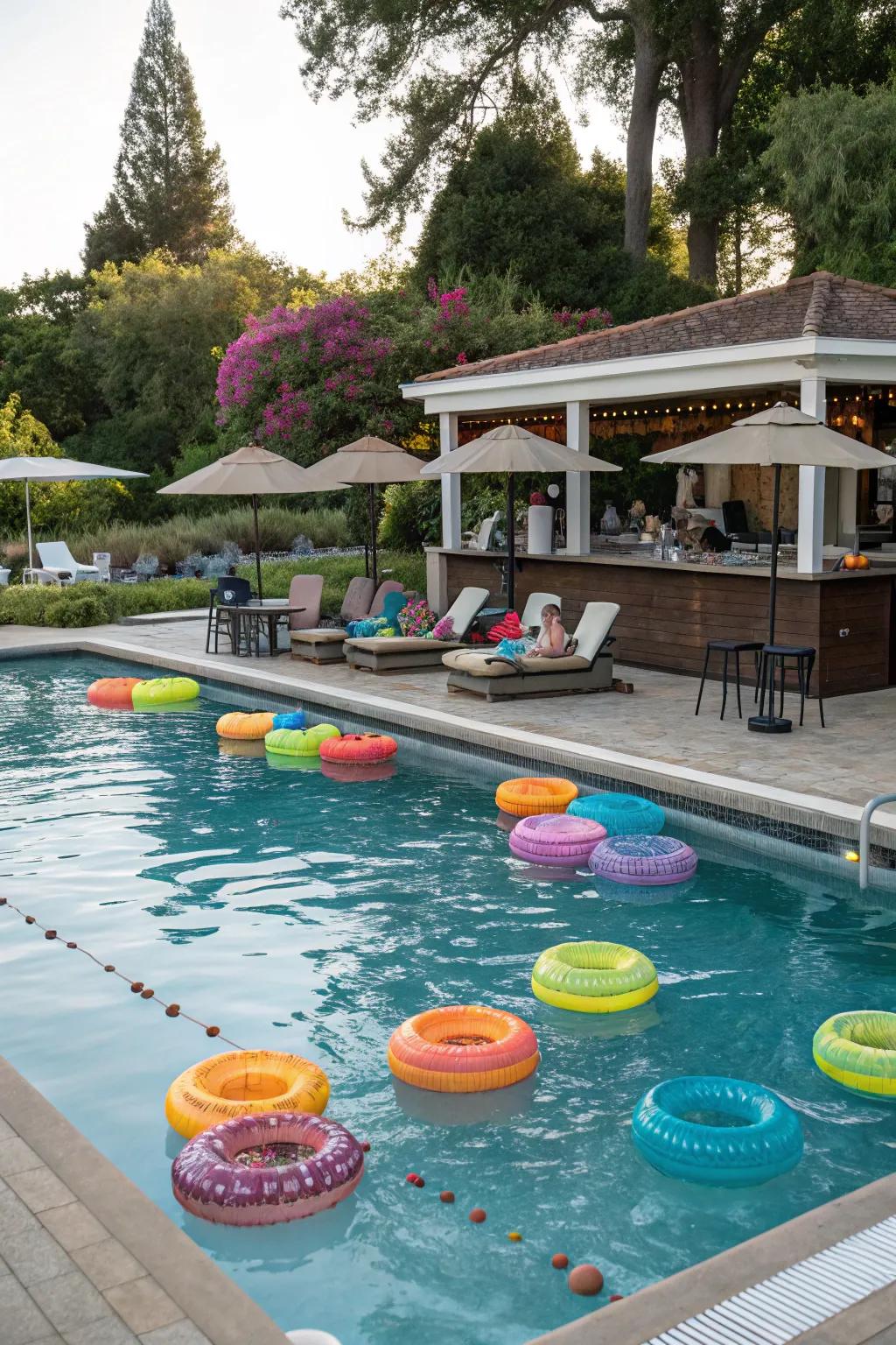 Floating drink coasters contribute a playful aspect to your pool bar experience.
