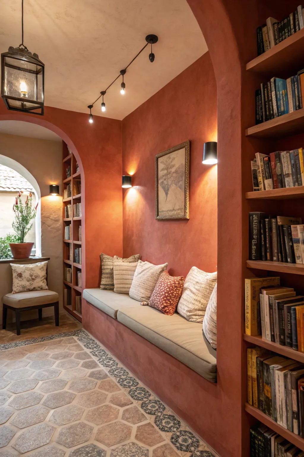 Toasty shades fashion an inviting spot ideal for reading.