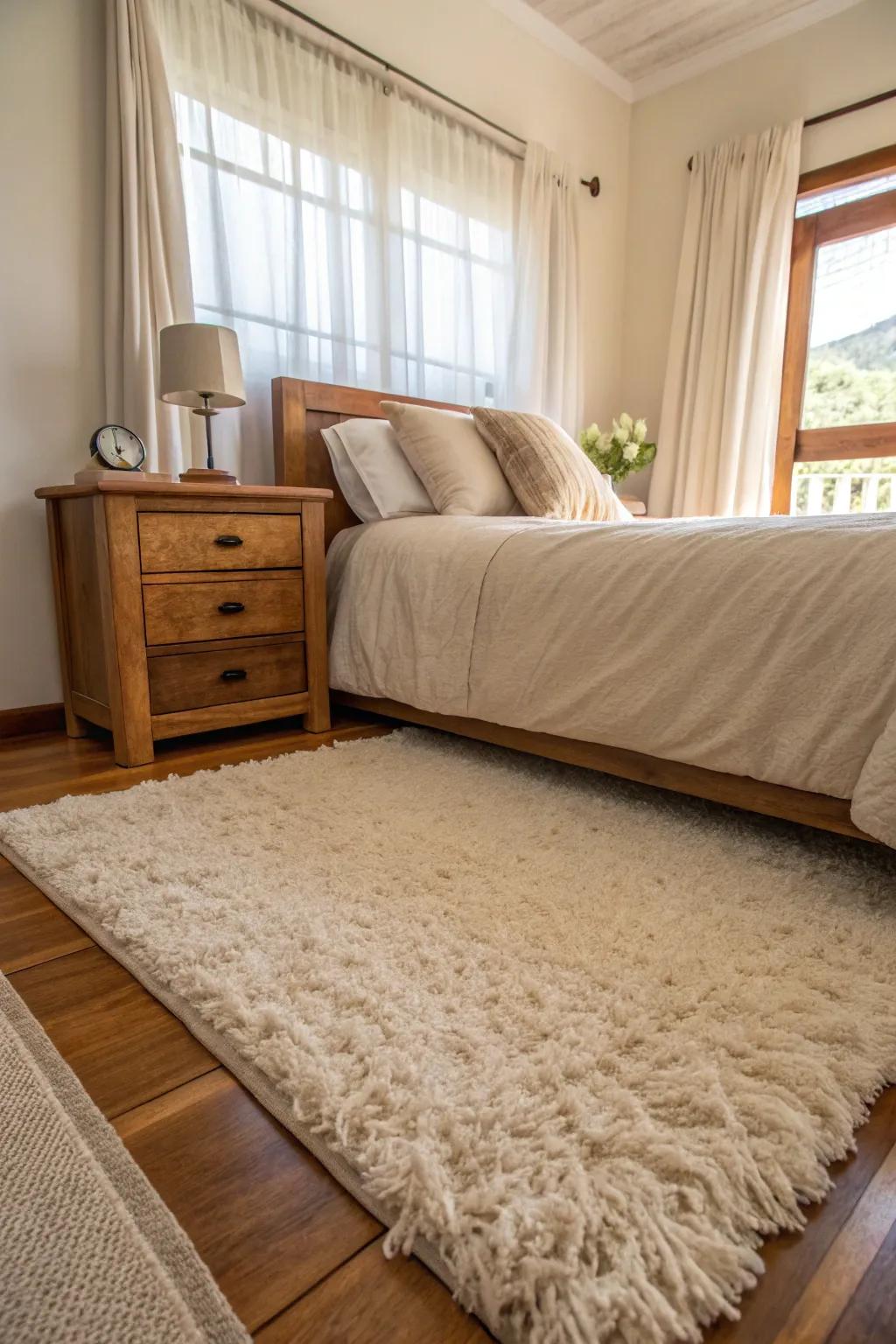 Warmth and texture are achieved through the use of soft rugs.