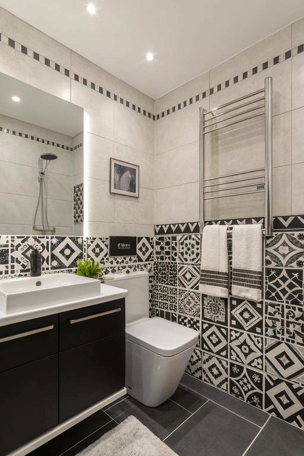 Duotone tiles offer a sleek and sophisticated look.