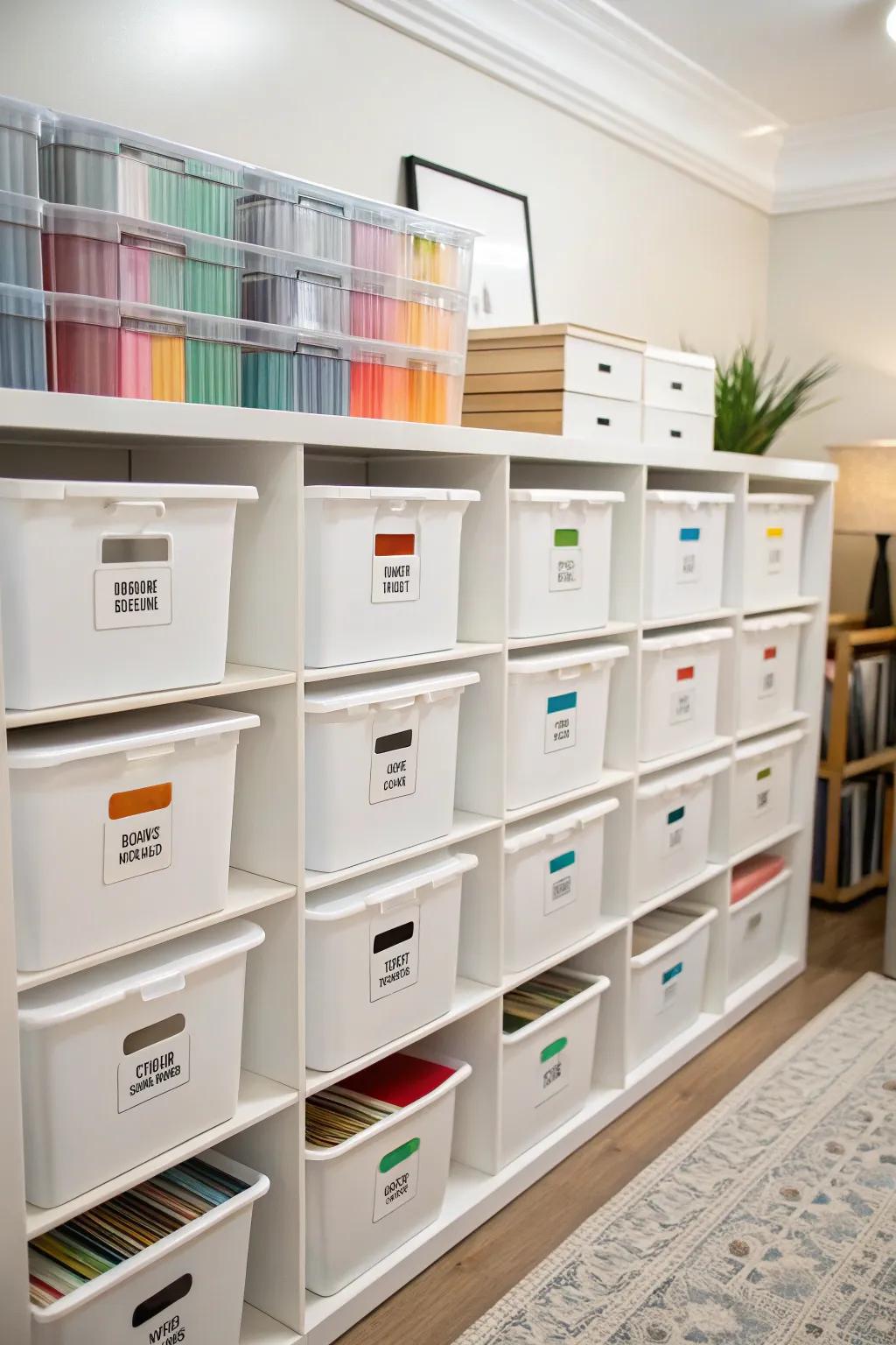 Stackable storage bins offering adaptable vinyl storage solutions.