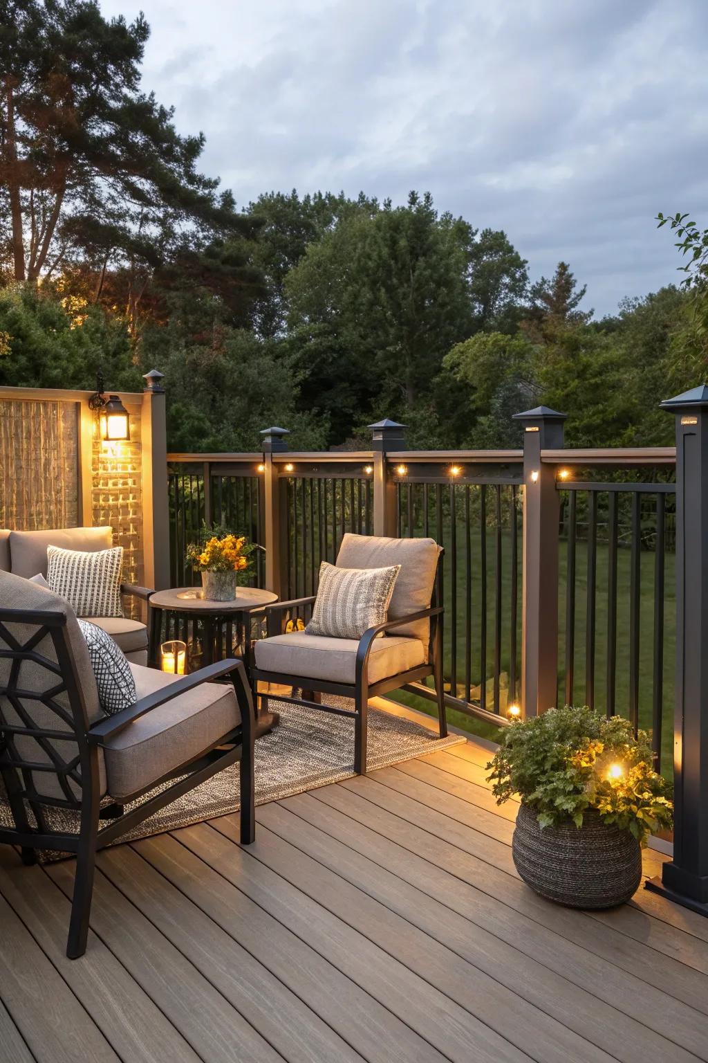 Chic aluminum borders providing seclusion in a cozy nook.