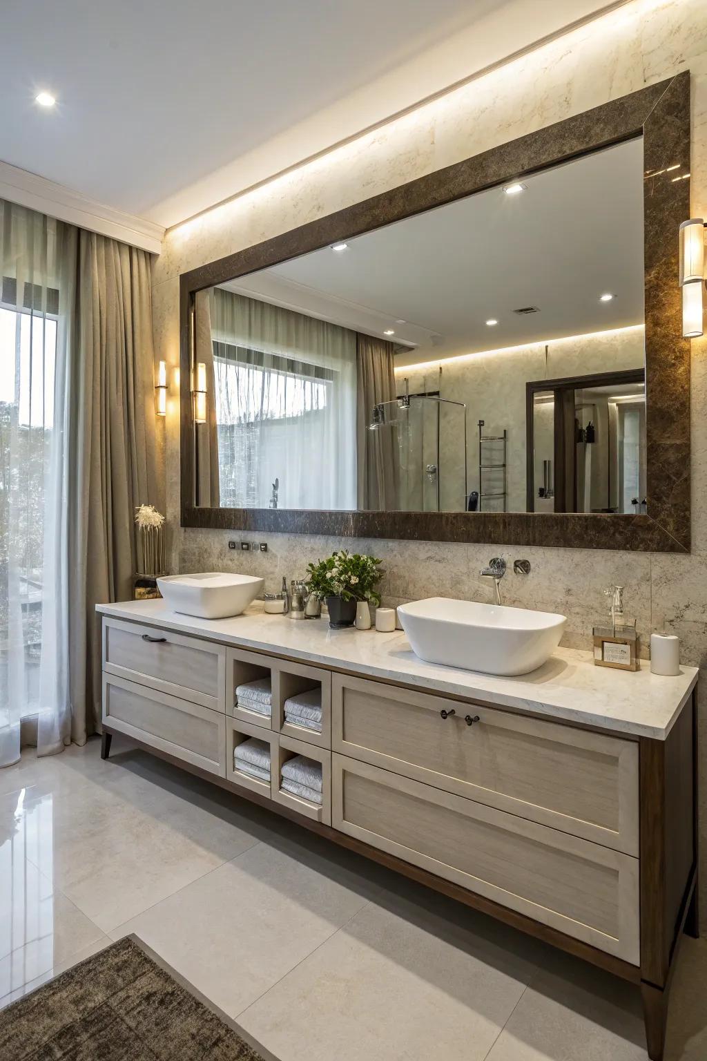 Double dressers offer practicality and style in shared restrooms.