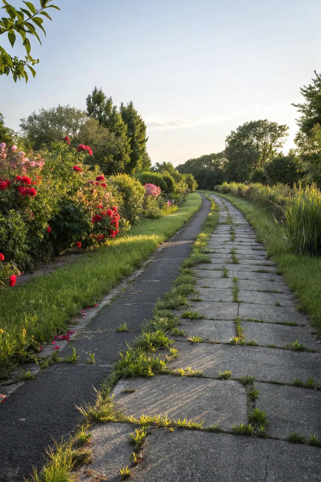 Integrating grass with asphalt creates a natural, eco-friendly look.