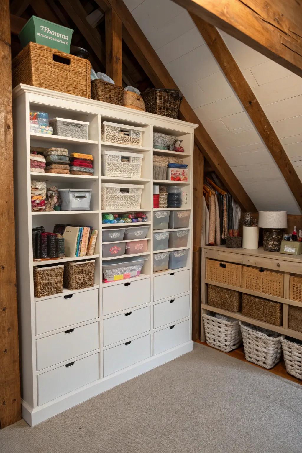 Creative storage solutions keep a closet organized and accessible.