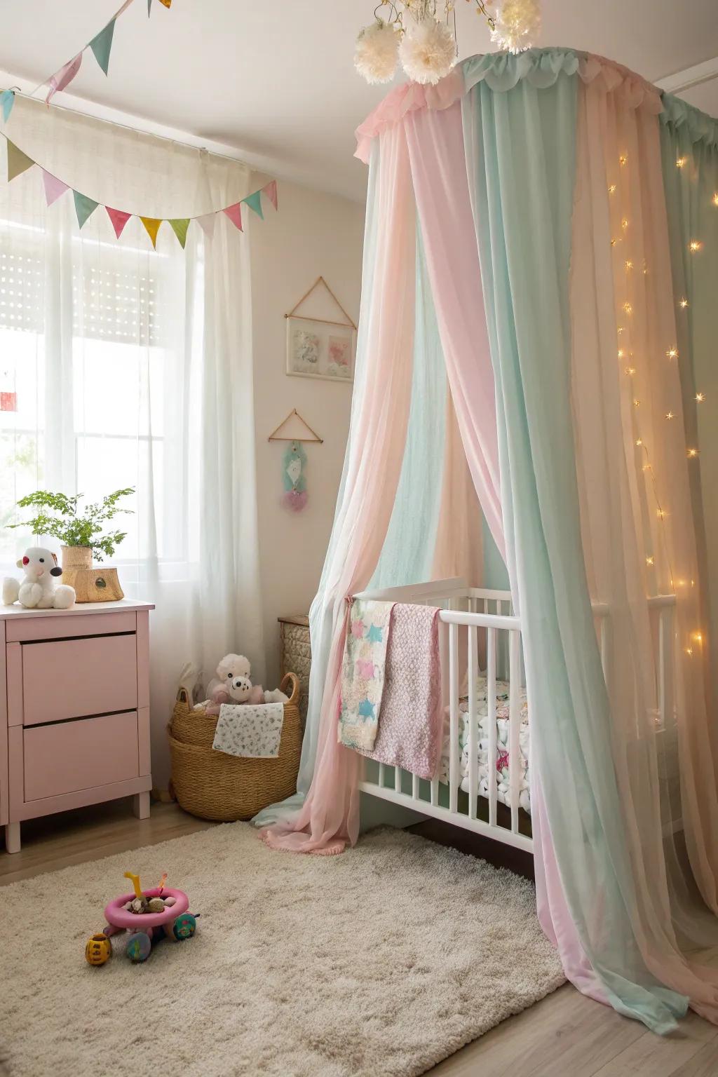 Elegant window fabrics enhance the room's overall appeal.