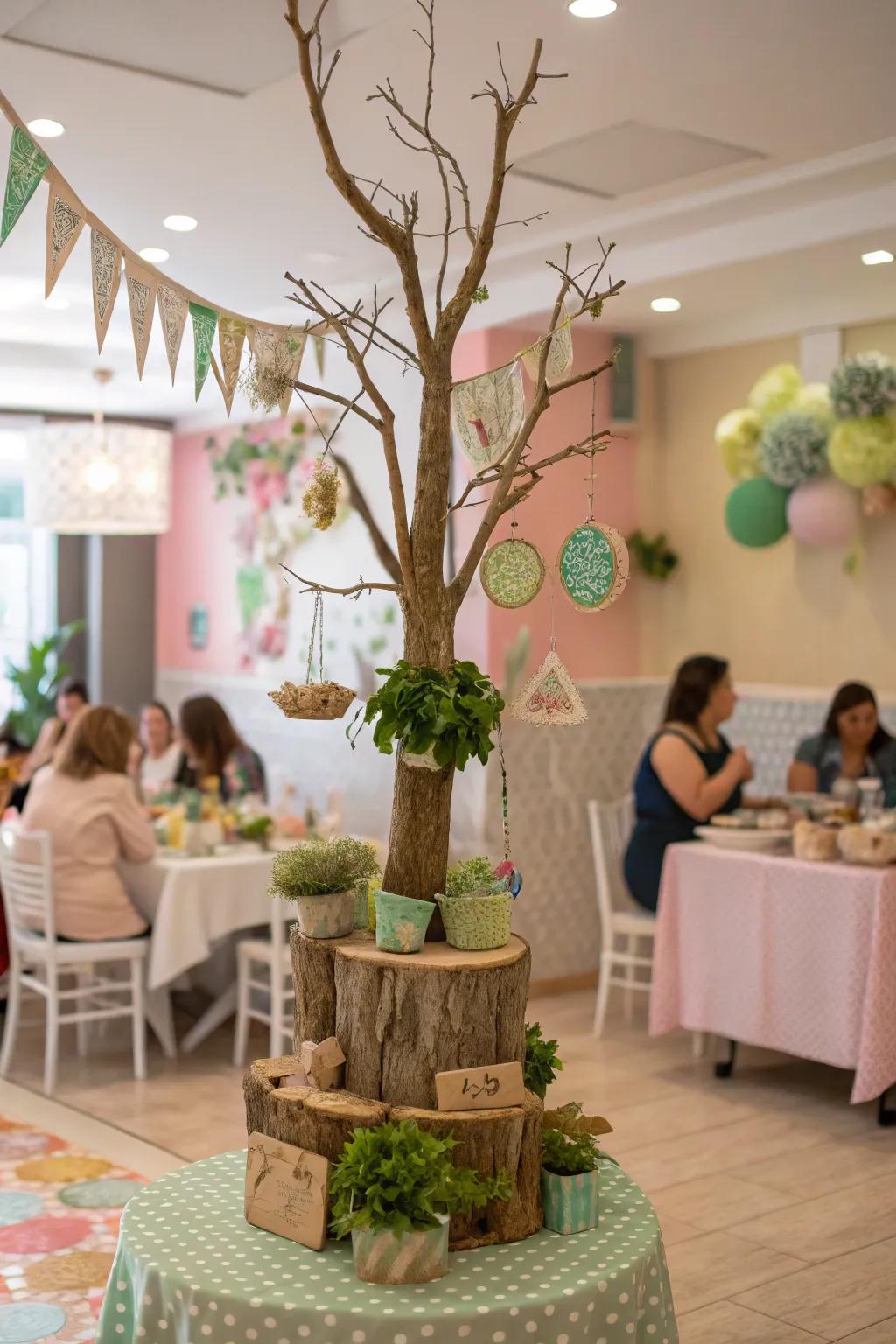 An eco-conscious tree fashioned from repurposed materials.