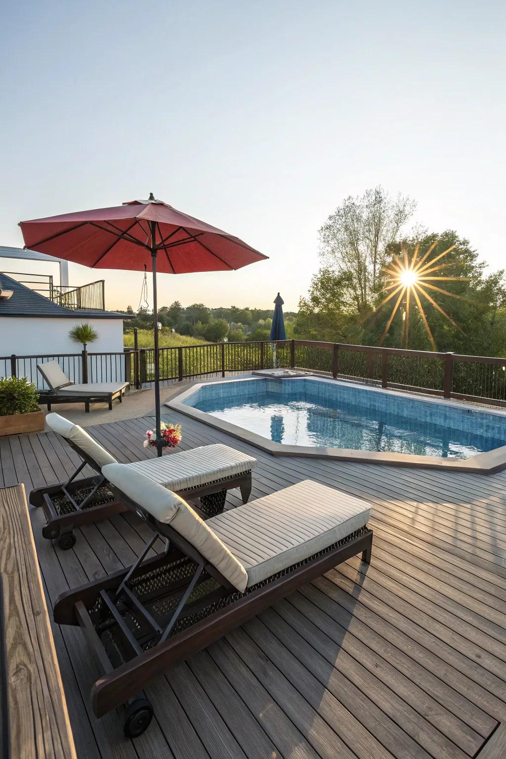 Lounge areas provide the ultimate poolside relaxation.