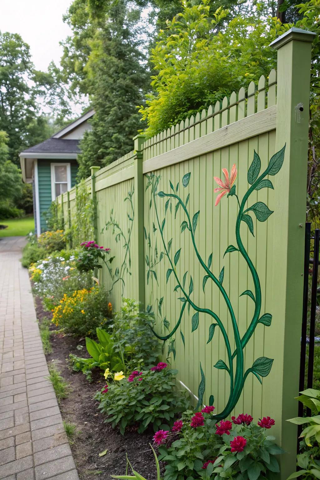 Painted vines generate a sense of motion and vitality on your fence.