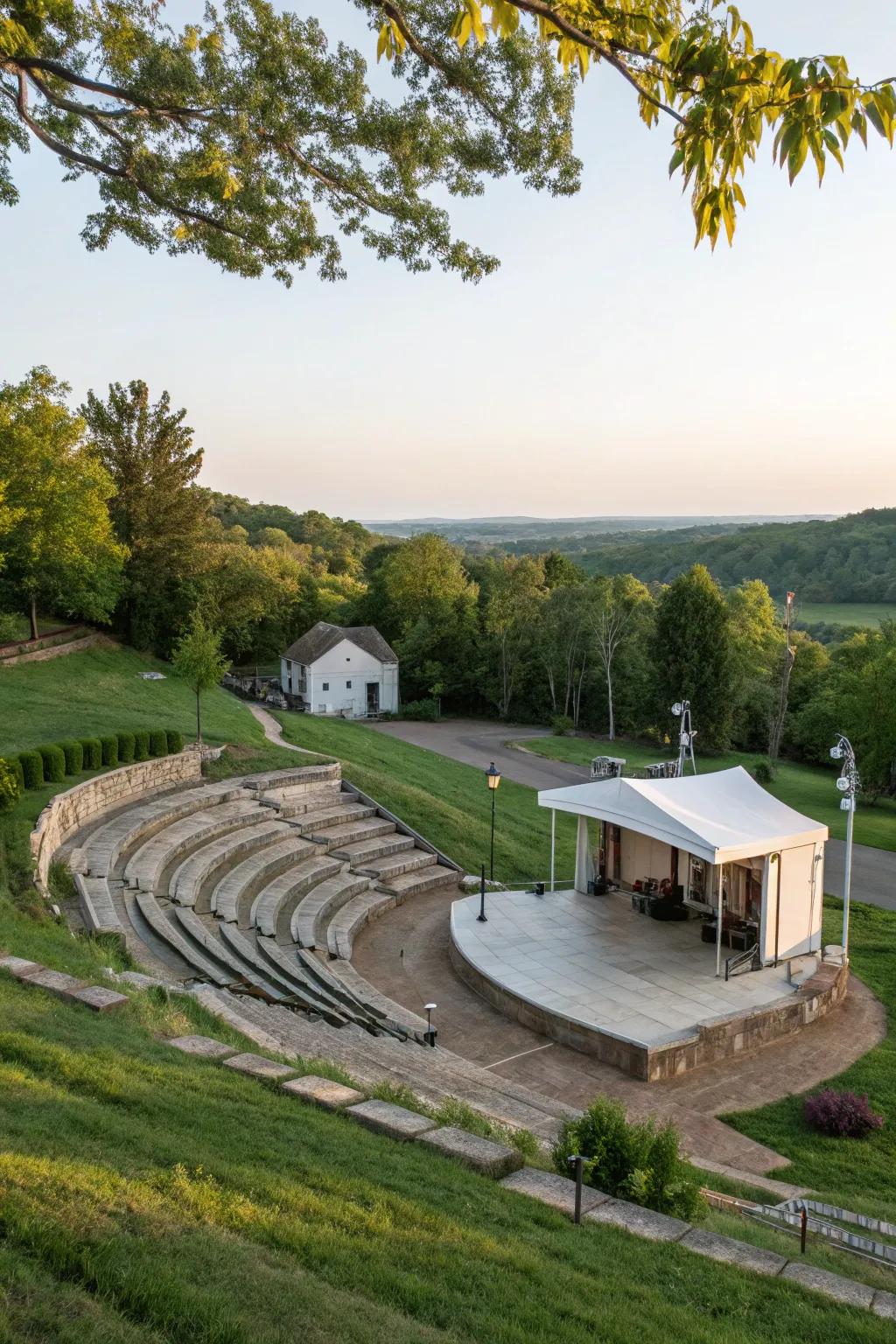 An outdoor theater turns a slope into an entertainment center.