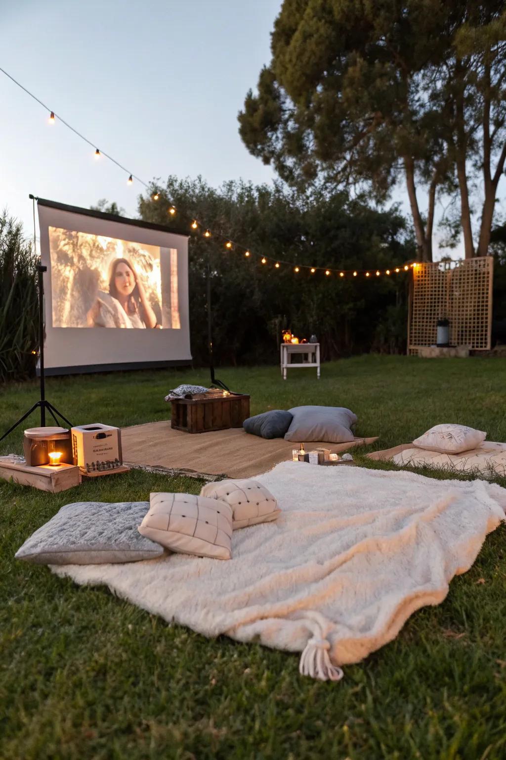 An outdoor cinema arrangement entices starry movie evenings.