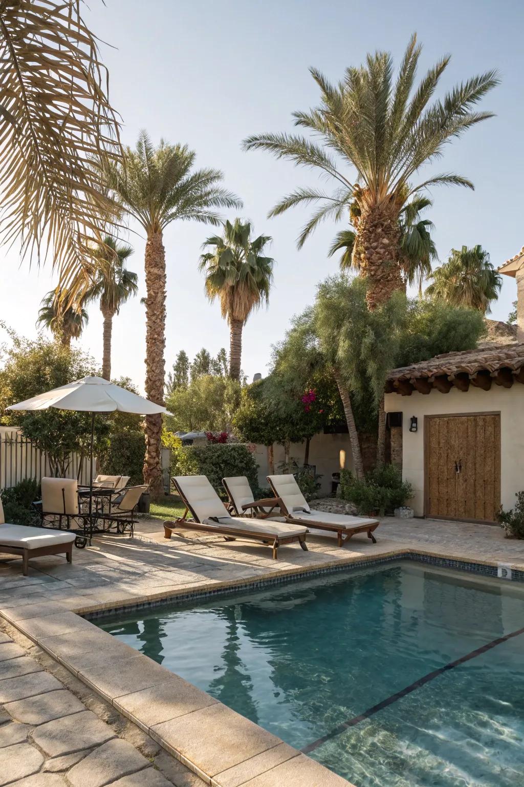 Sun loungers by the pool deliver a quintessential location for leisure.