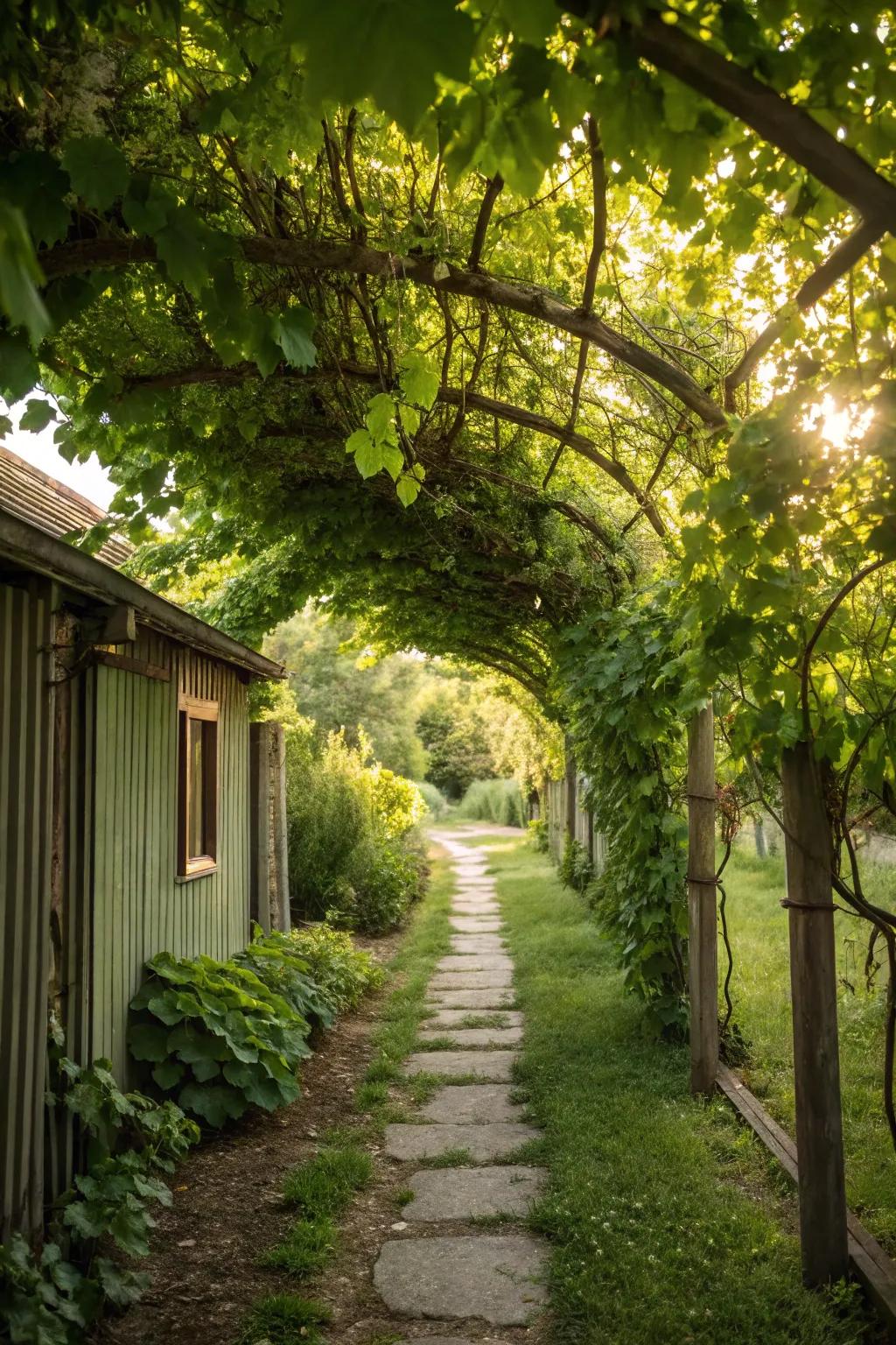 Enter a magical grapevine tunnel.