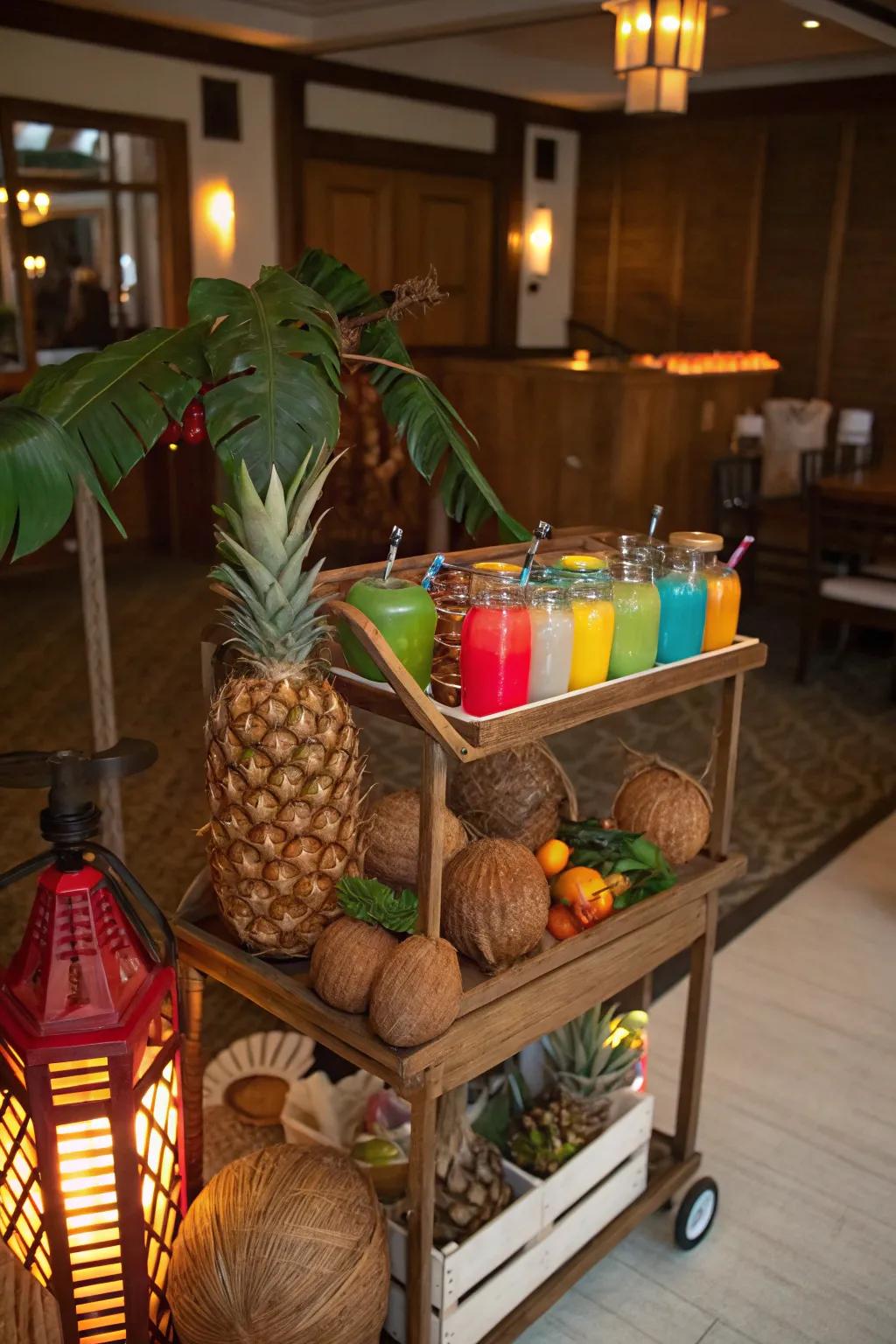A themed mobile bar adds personality and fun.