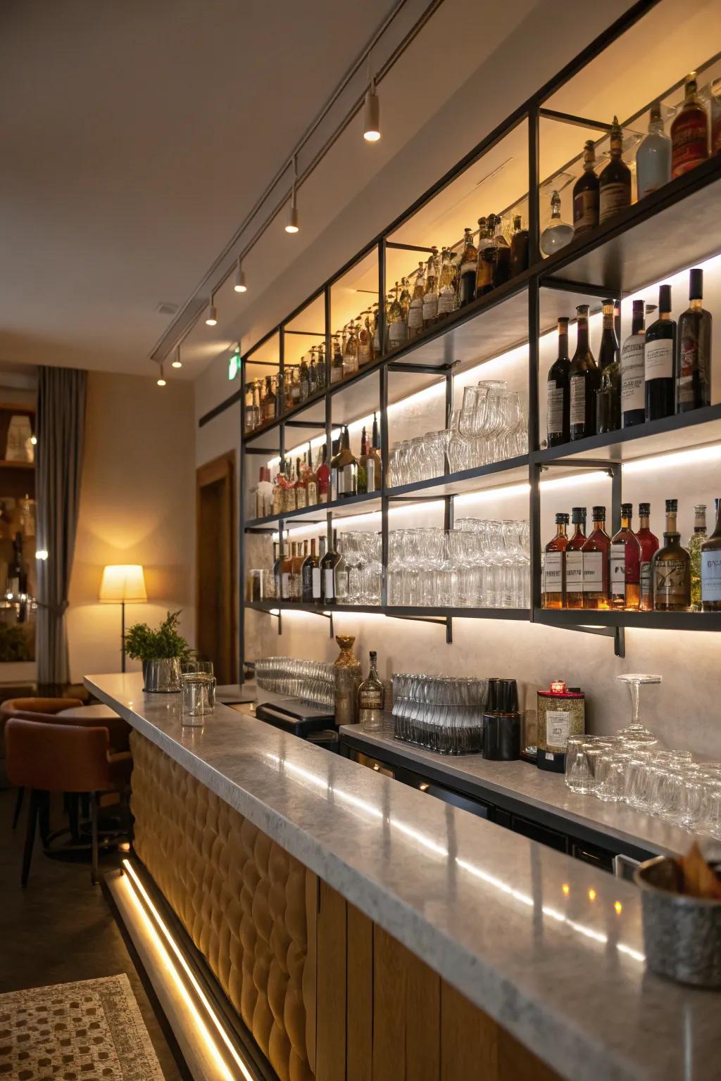 Using vertical space maintains bar area organization and spaciousness.