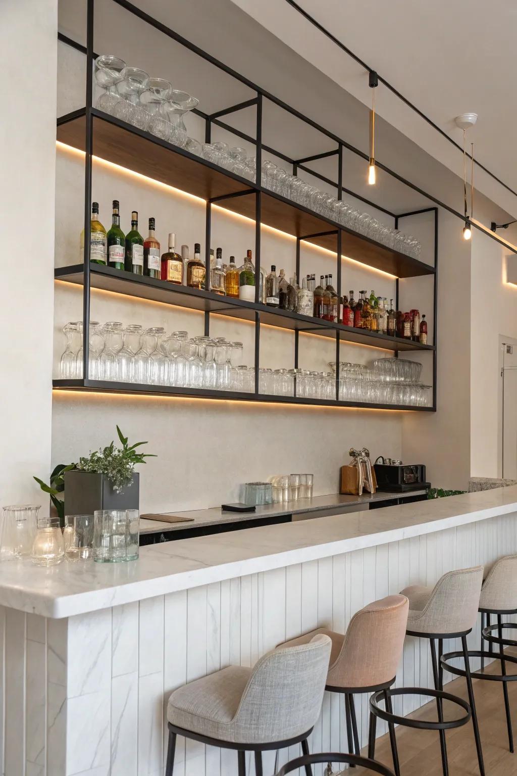 Floating shelves offer minimalist and stylish storage solutions.