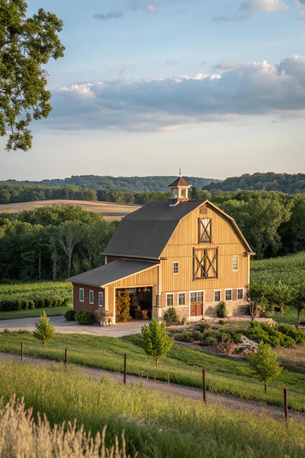 An exterior with earthy shades harmonizing with the landscape.