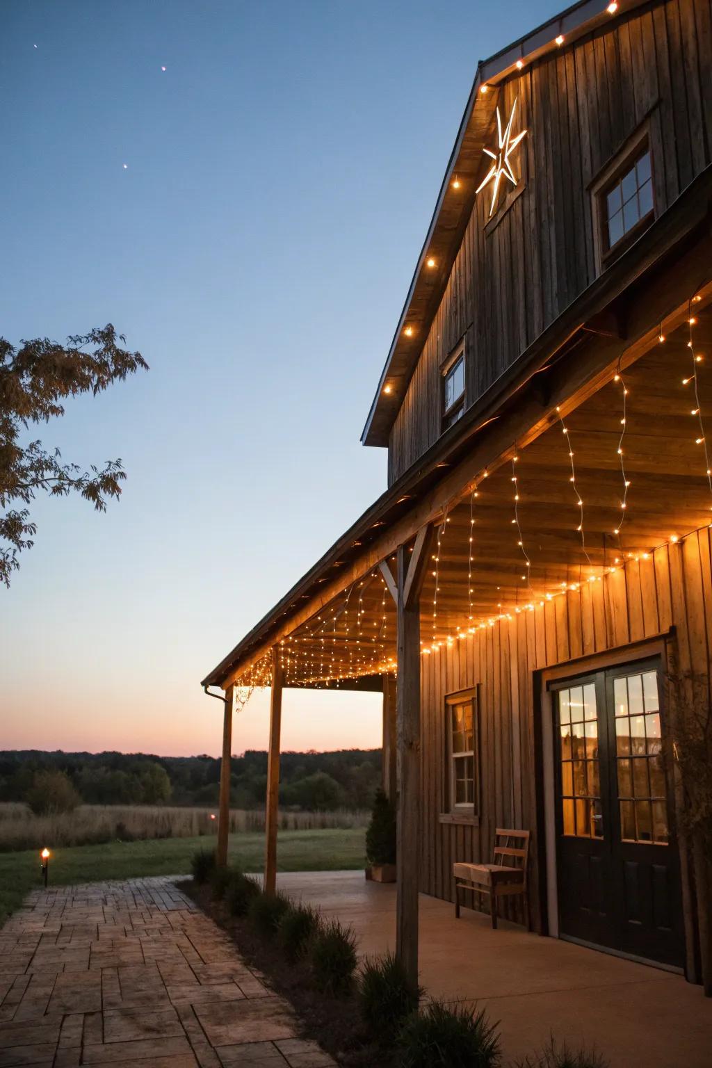 An overhang illuminated with integrated lighting for a cozy ambiance.
