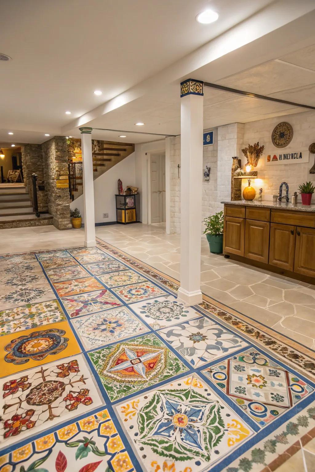 Fired clay tiles provide stylish and customizable flooring.