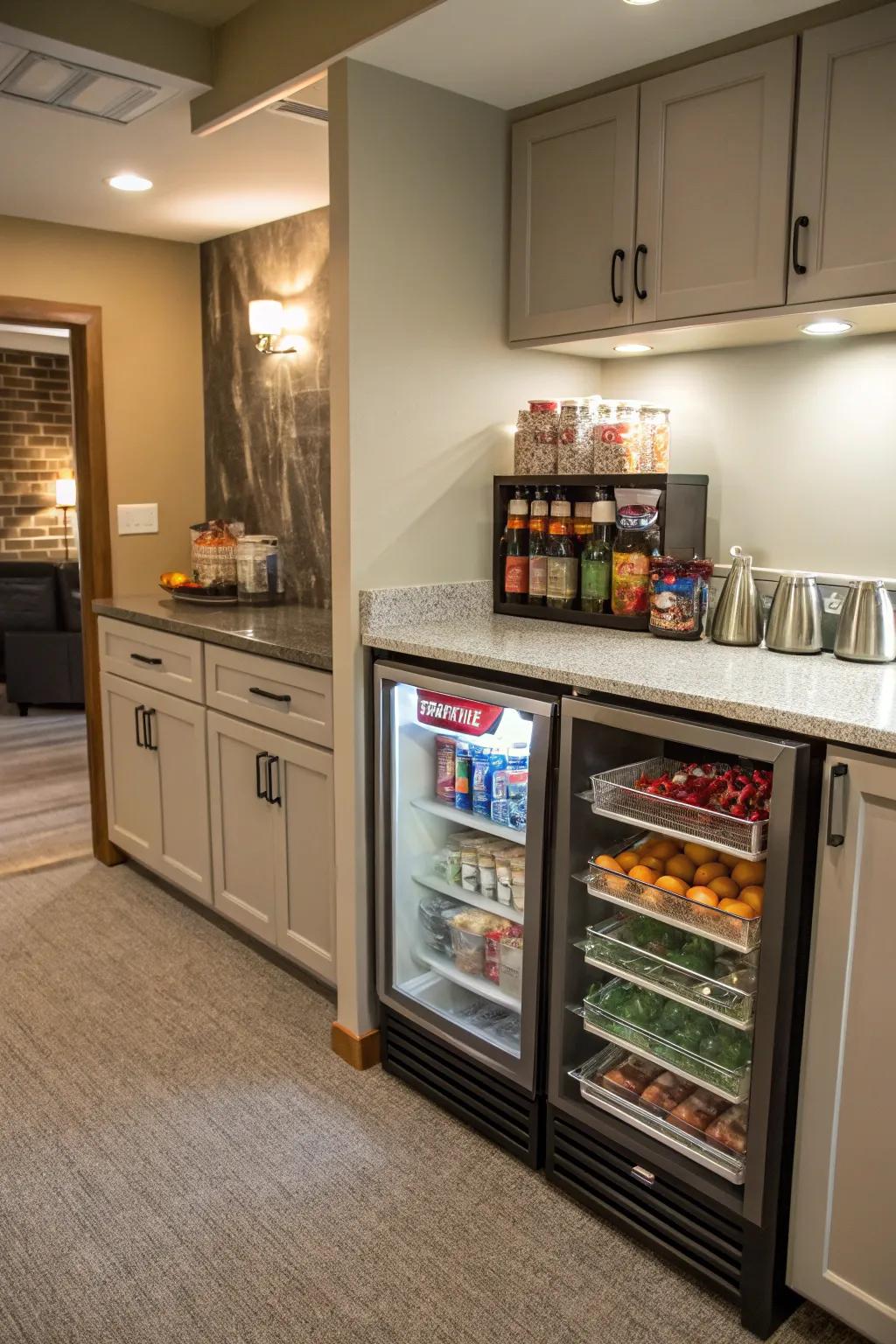 A snack station turns your kitchenette into a handy location for quick bites.