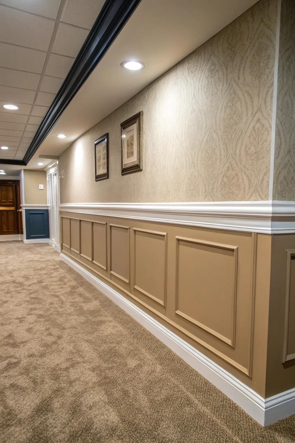 Wall rails contribute dimension and safeguard walls.