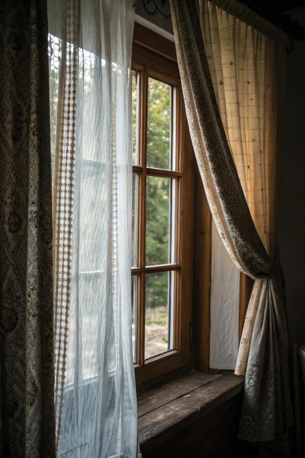 Mixed textiles establish a textured and captivating look.