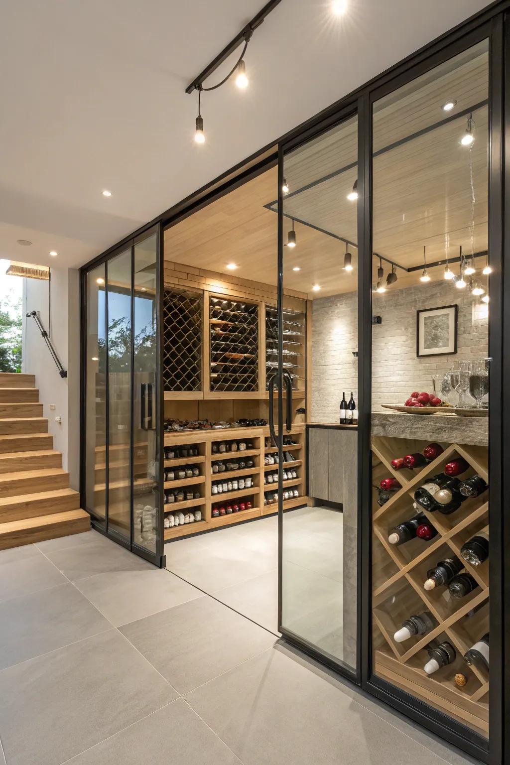 Glass elements give a sophisticated look to your wine space.