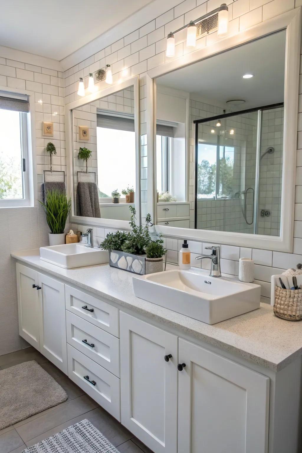 A spacious bathroom showcasing a double vanity for enhanced functionality and style.