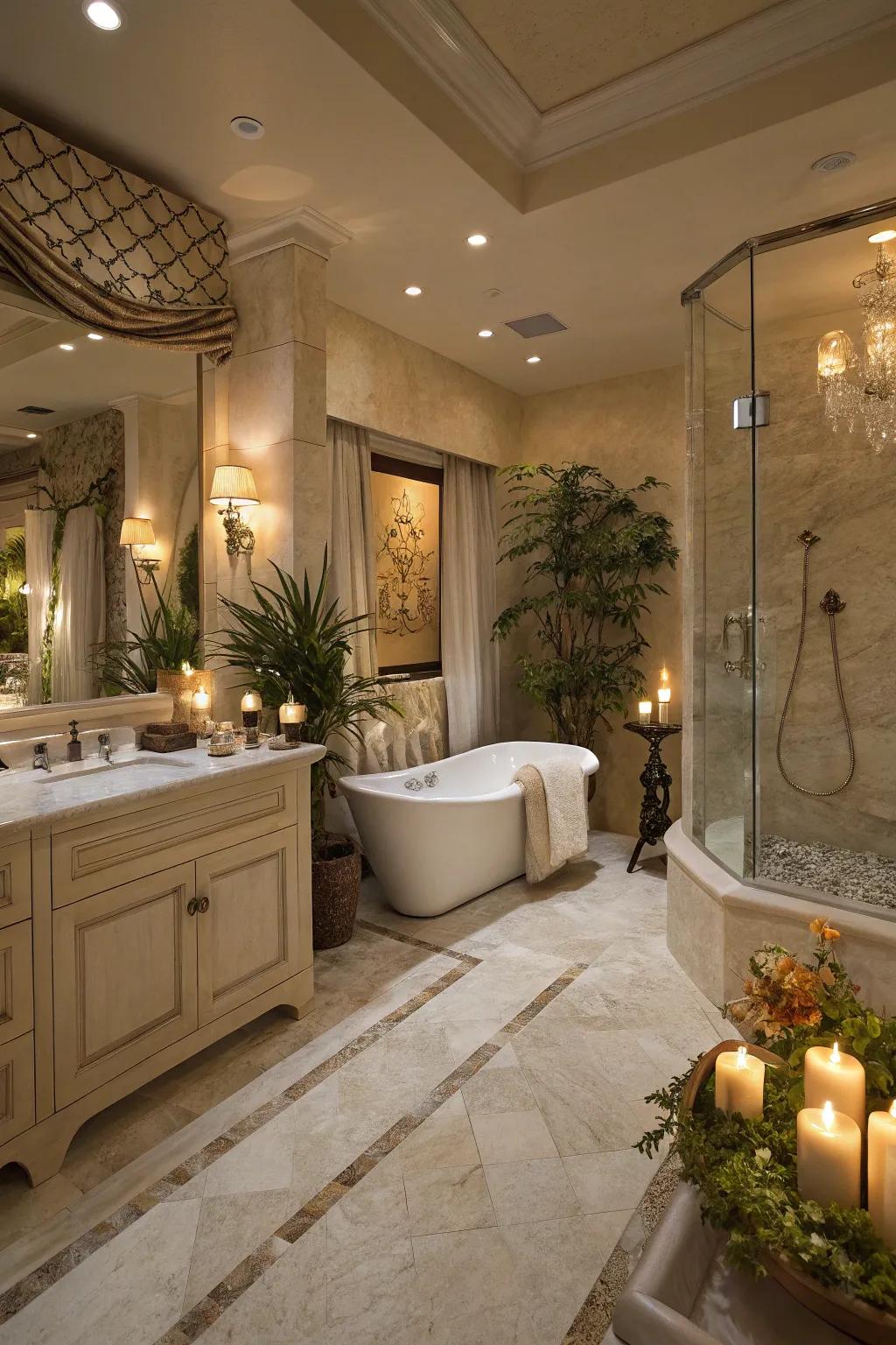 A spa-inspired bathroom featuring luxurious elements and soothing ambiance.