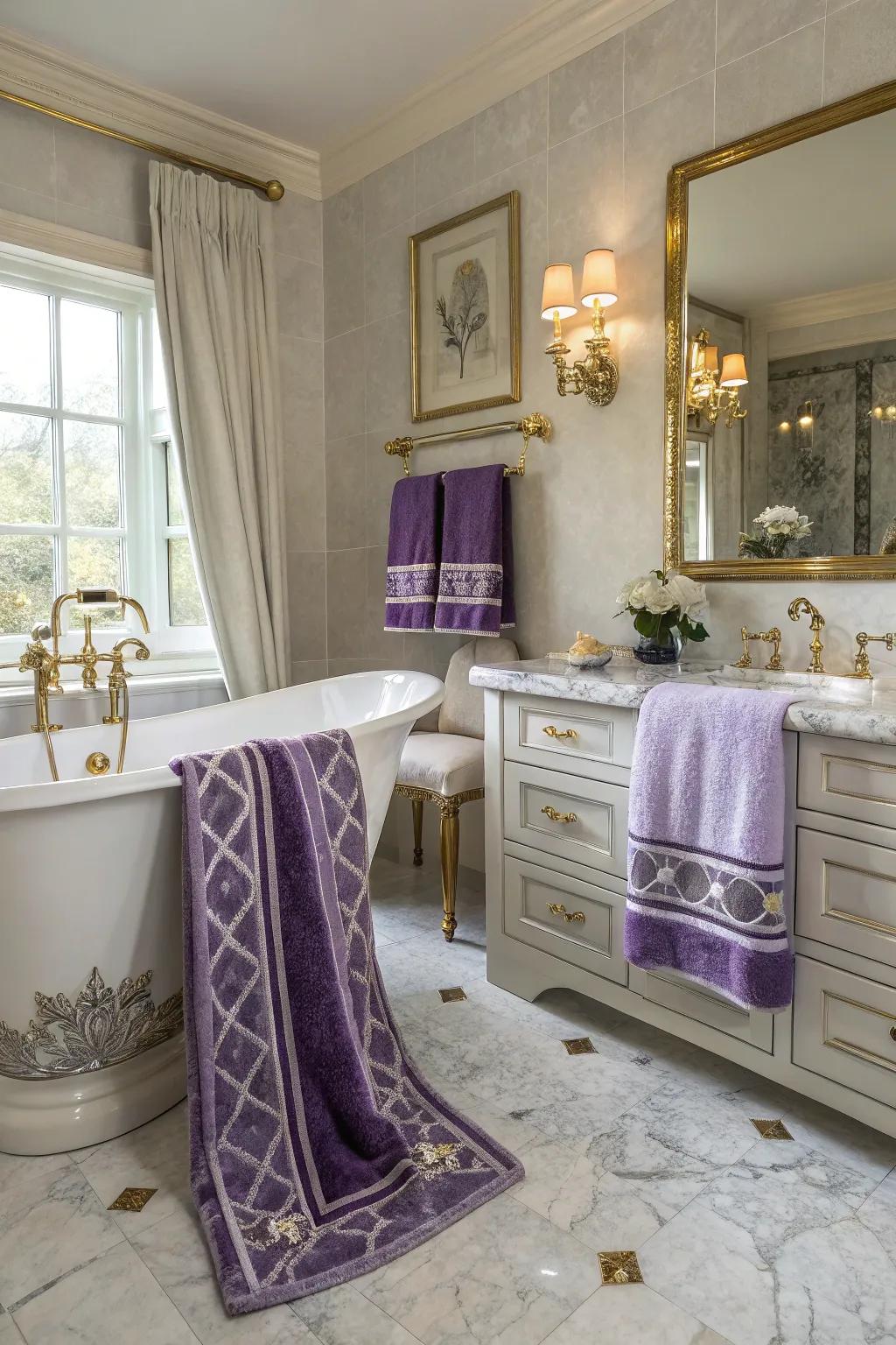 Violet and chrome towels offer a luxurious and regal sensation.