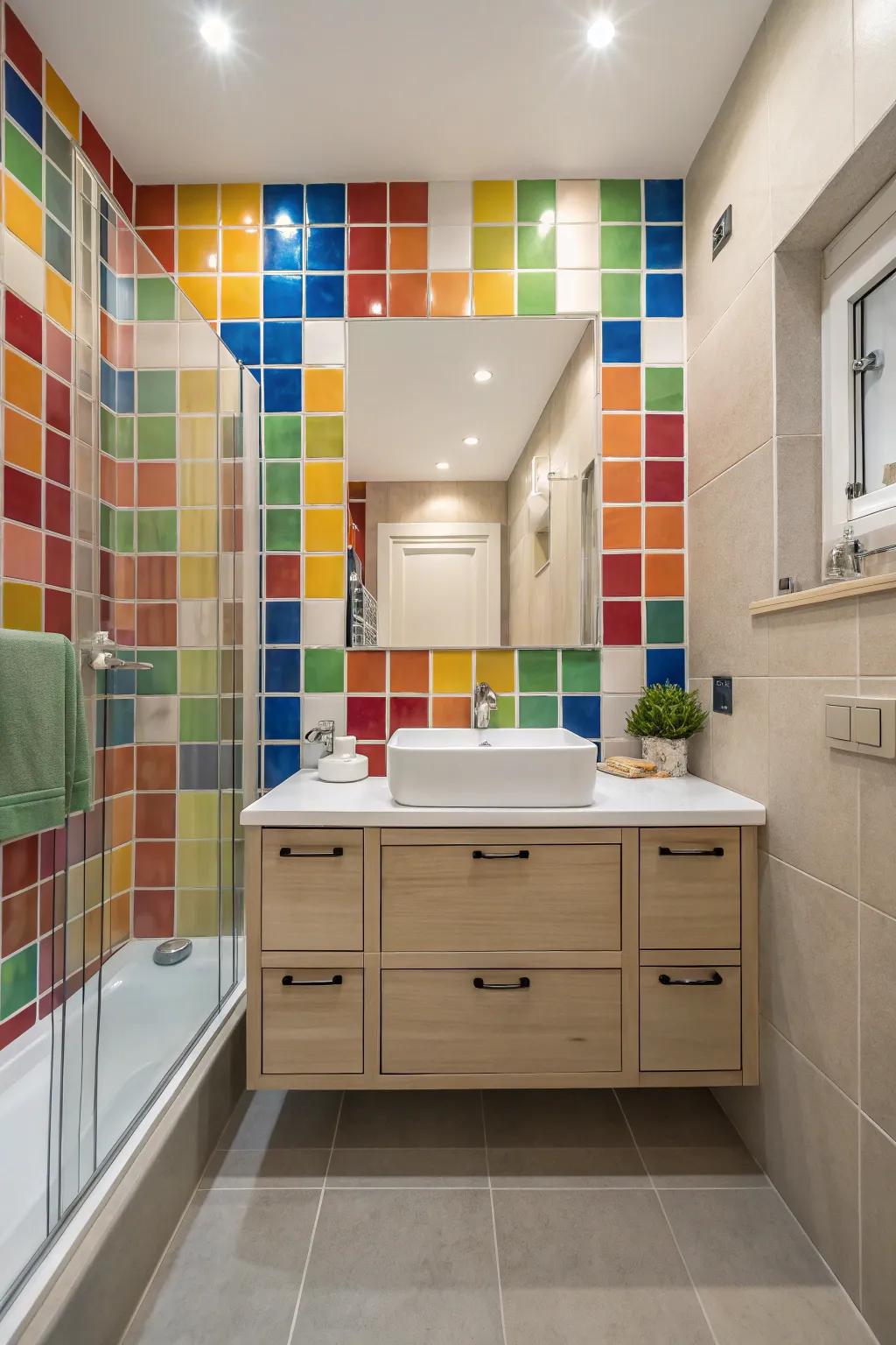 Vibrant tiles add a splash of color and energy.