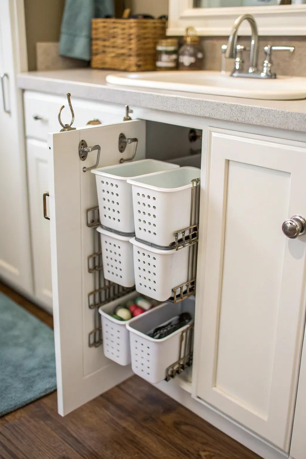 Utilize door rears for crafty storage solutions.
