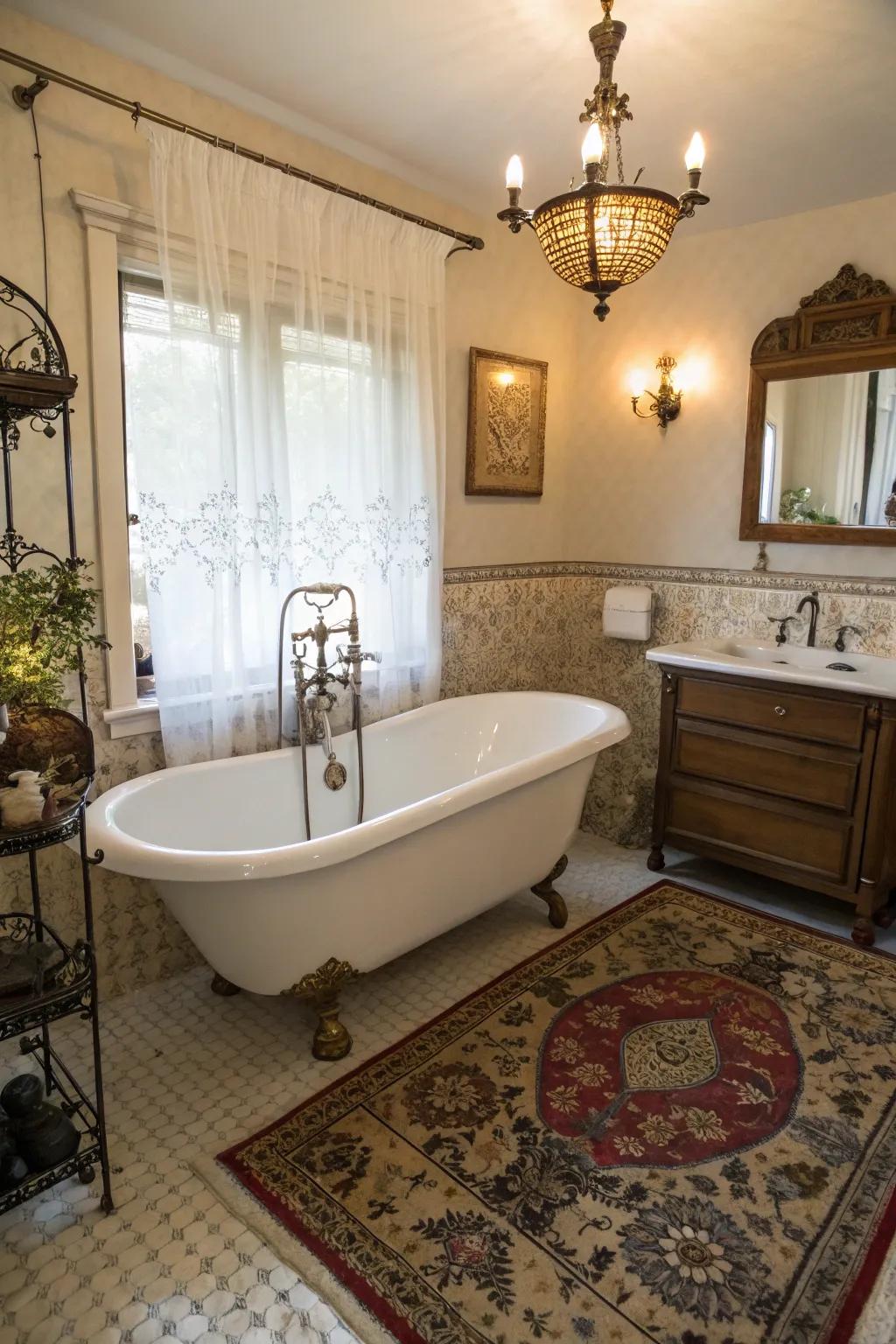 A vintage-inspired bathroom has an appealing clawfoot tub.