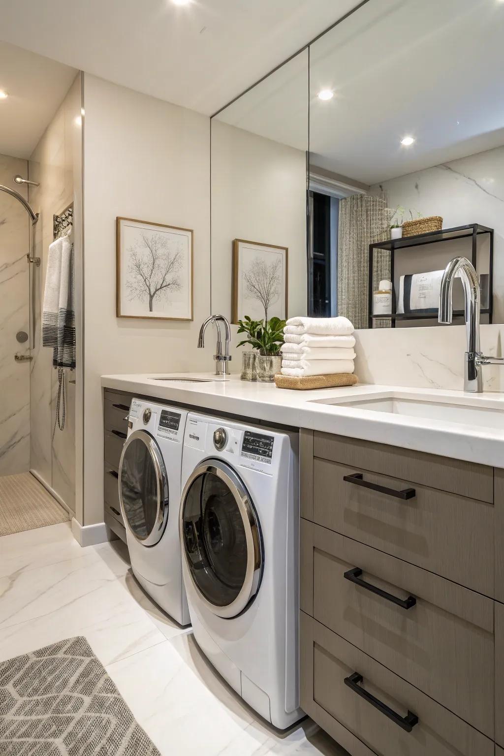 Stylish fixtures bring elegance to the laundry space.