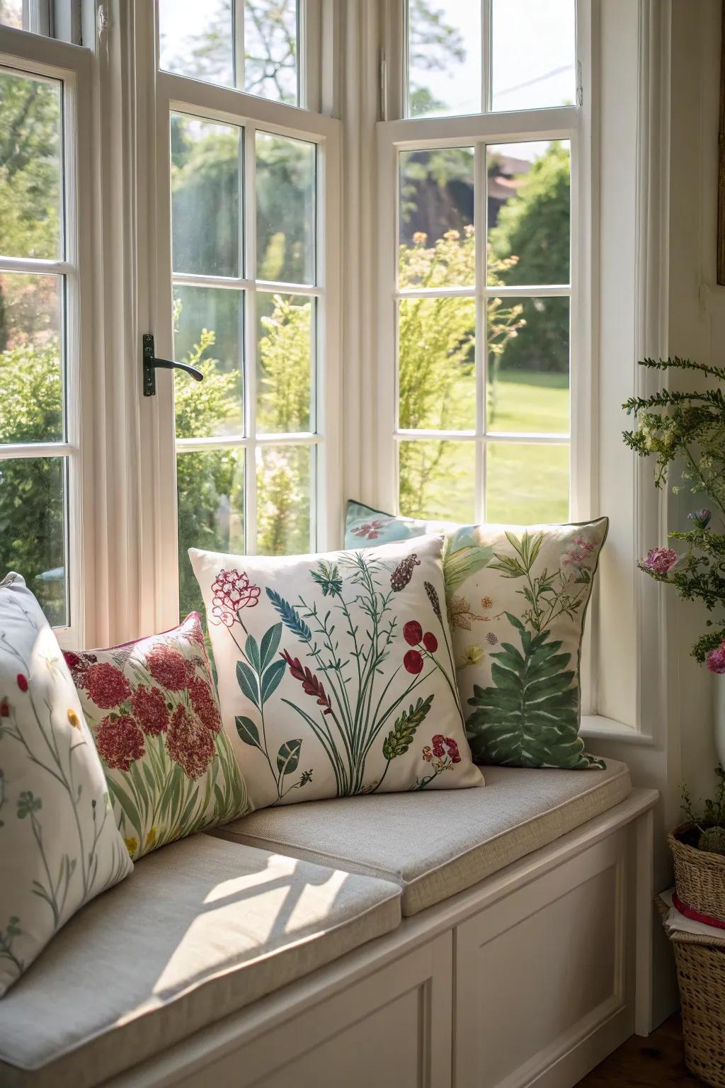 Nature-inspired schemes contribute a revitalizing touch to your bay window.