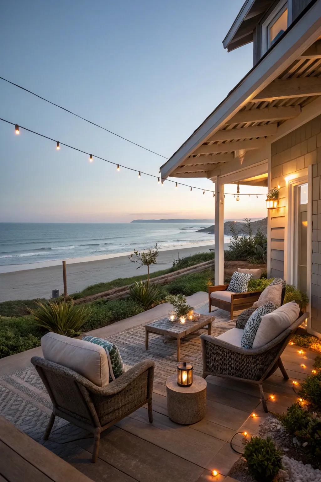 An inviting outdoor sanctuary perfect for enjoying coastal evenings.