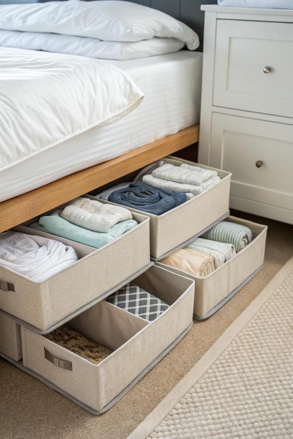 Underbed holding is perfect for maximizing hidden area.
