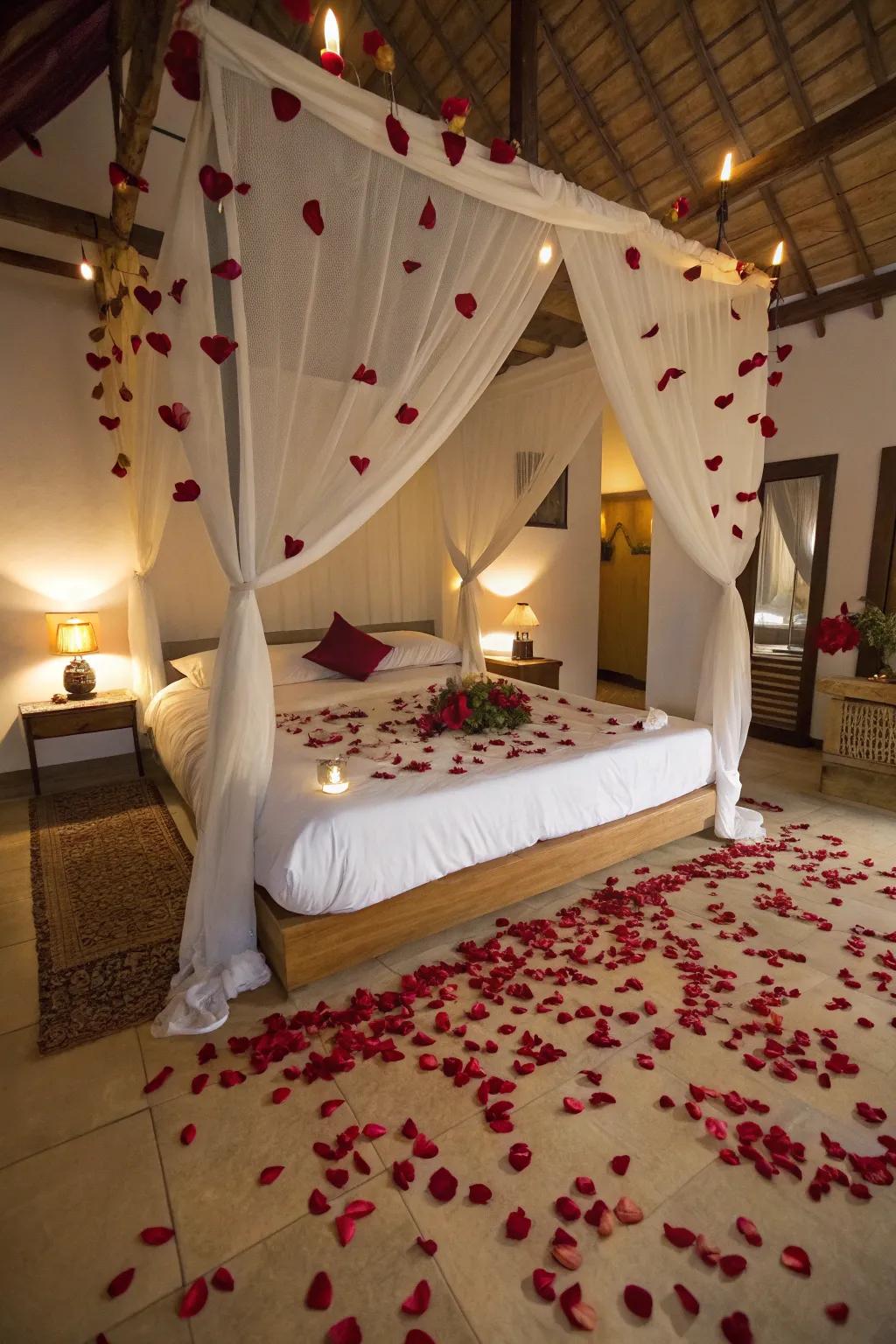 A stunning rose petal sky transforming the bedroom into a dreamlike sanctuary.