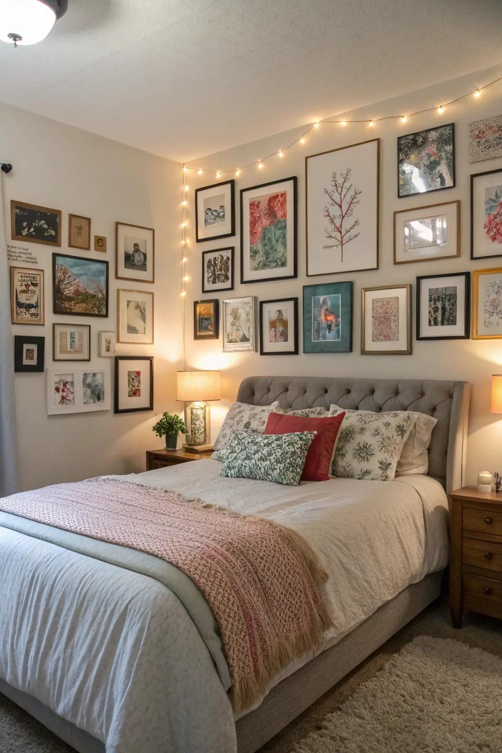 An art gallery wall injects a personal touch.