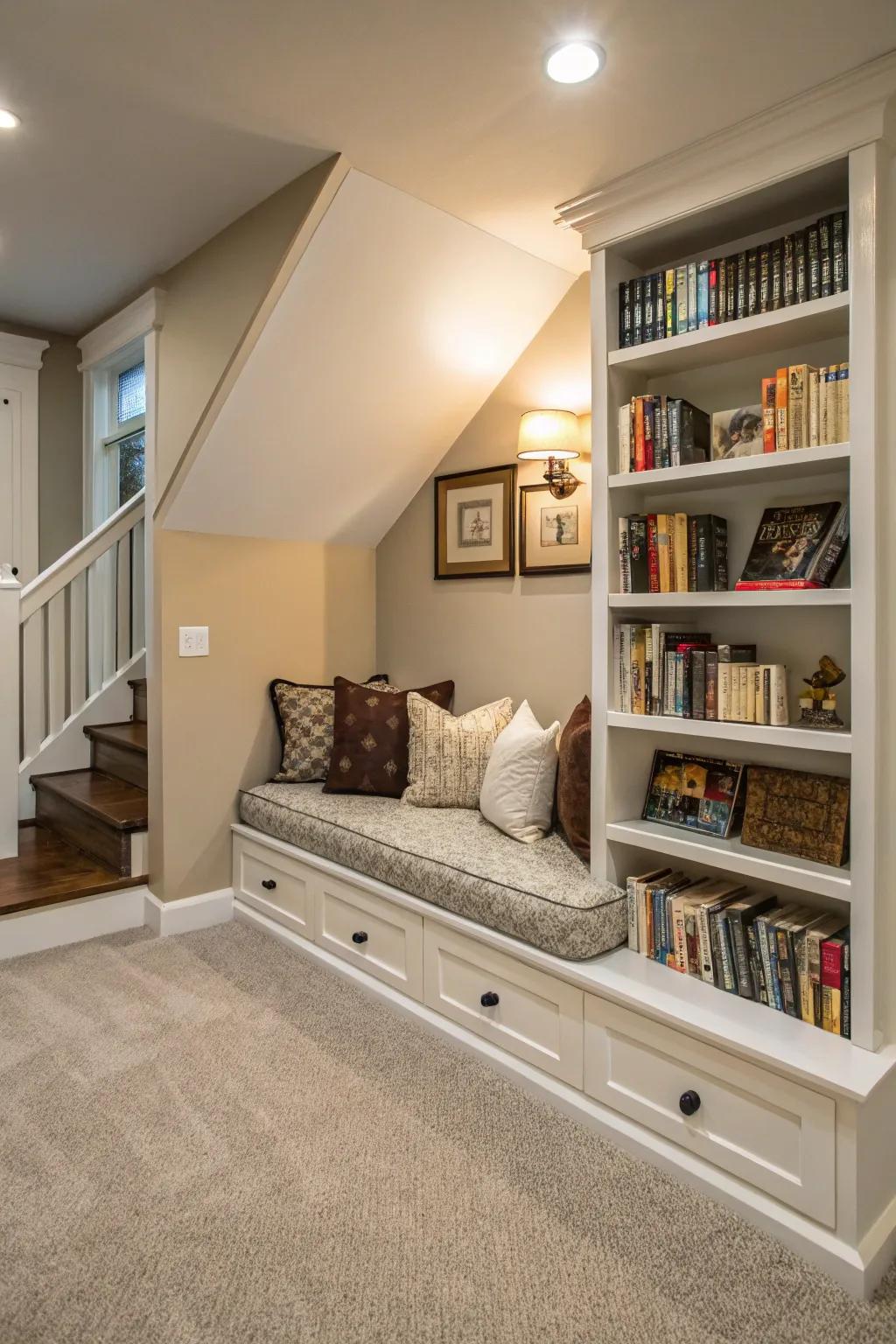 Turn knee walls into a cozy reading spot for a place to relax.