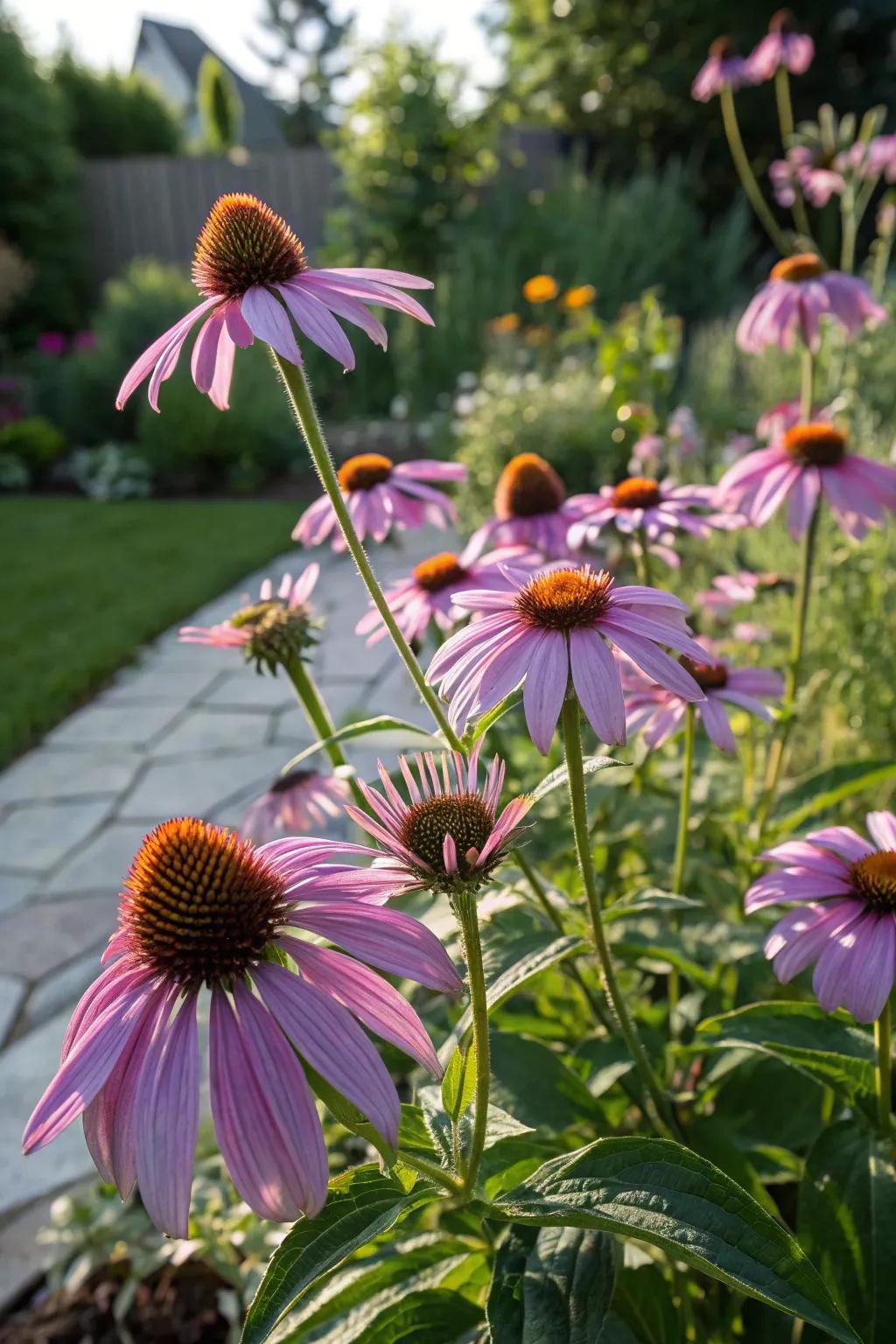 Echinacea enriches your front garden with color and invites pollinators.