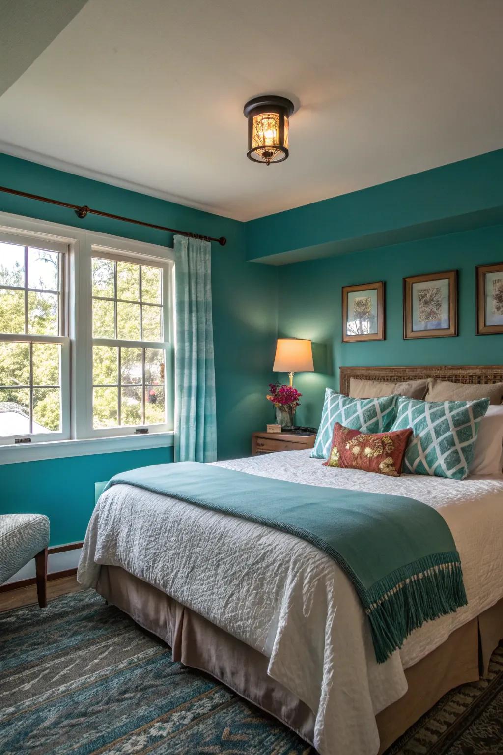 A peaceful guest room featuring deep peaceful walls.