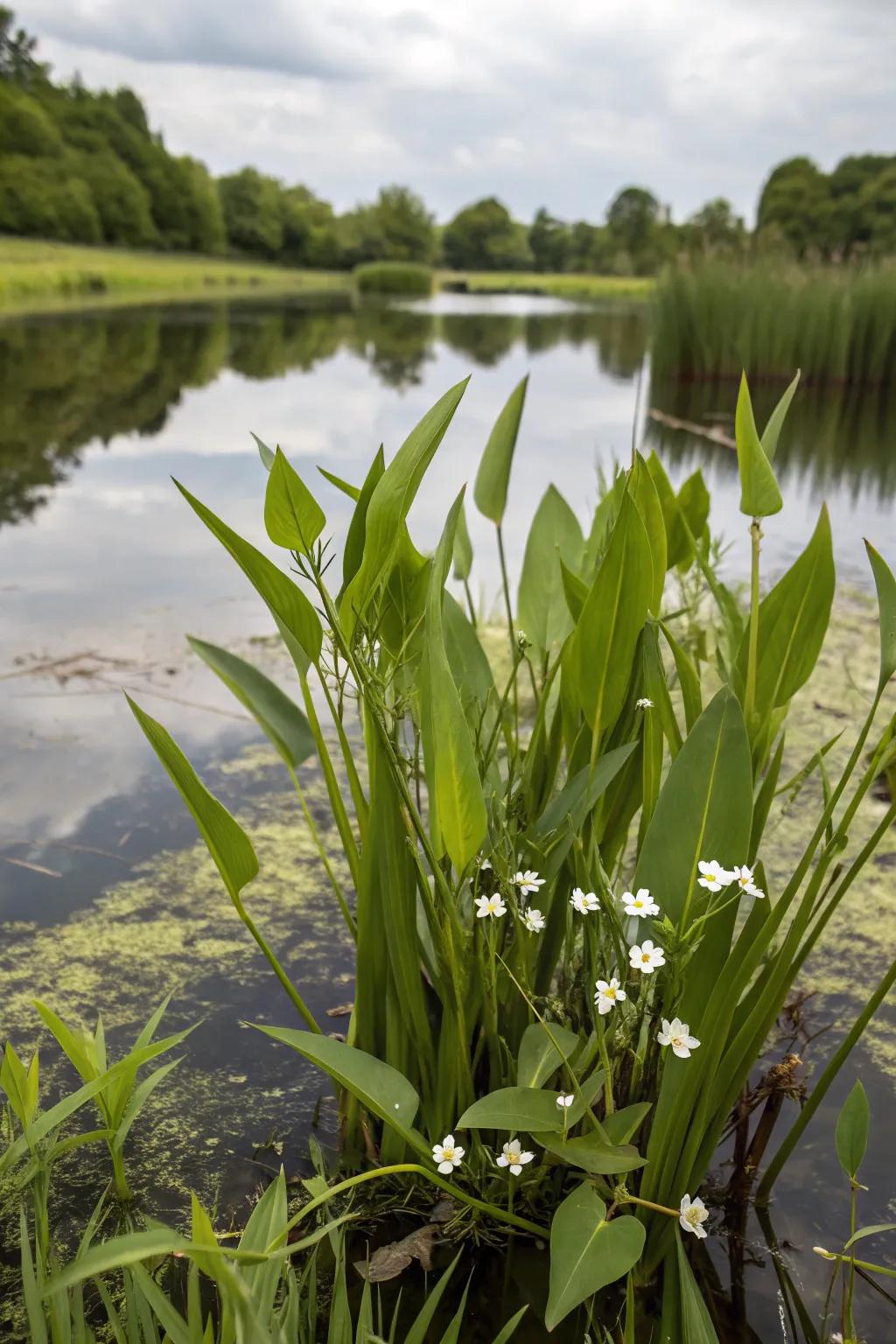 Arrowhead plants bring geometric intrigue and charm to your pond.