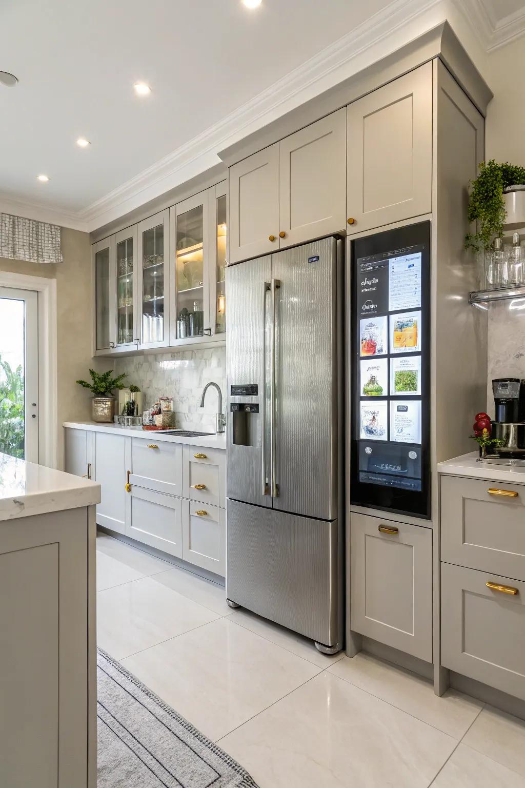 A smart fridge is the centerpiece of a modern kitchen, combining convenience with style.