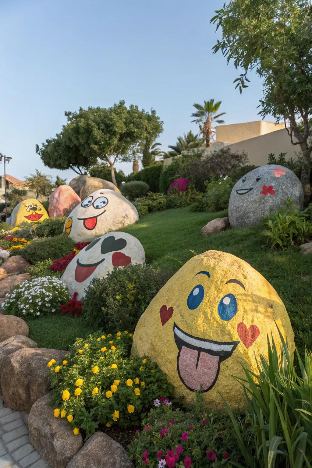 Make your garden fun with expressive face stones.