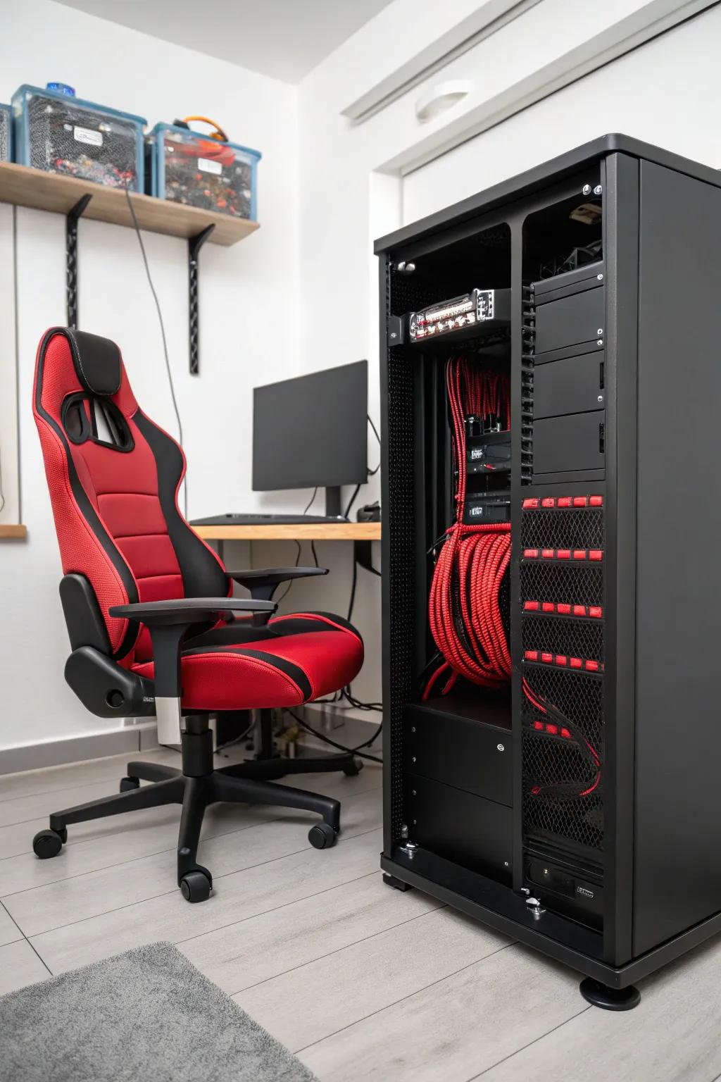 Well-organized cables ensure a neat and clutter-free gaming setup.