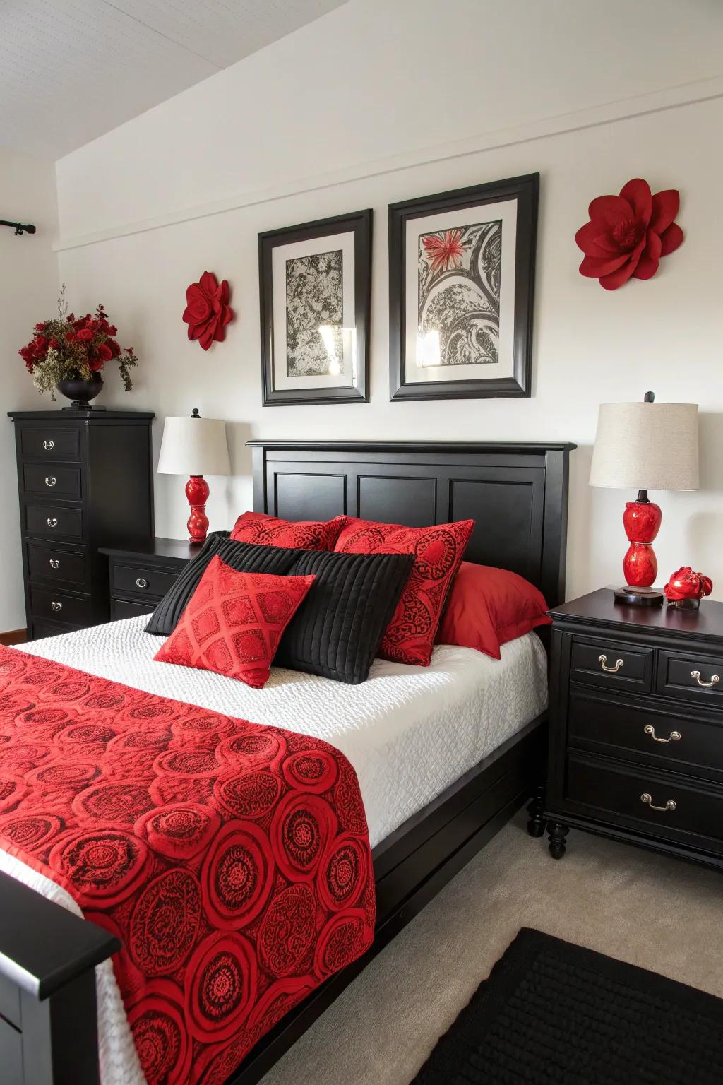 Bright highlights add a playful spin to monochrome decor.